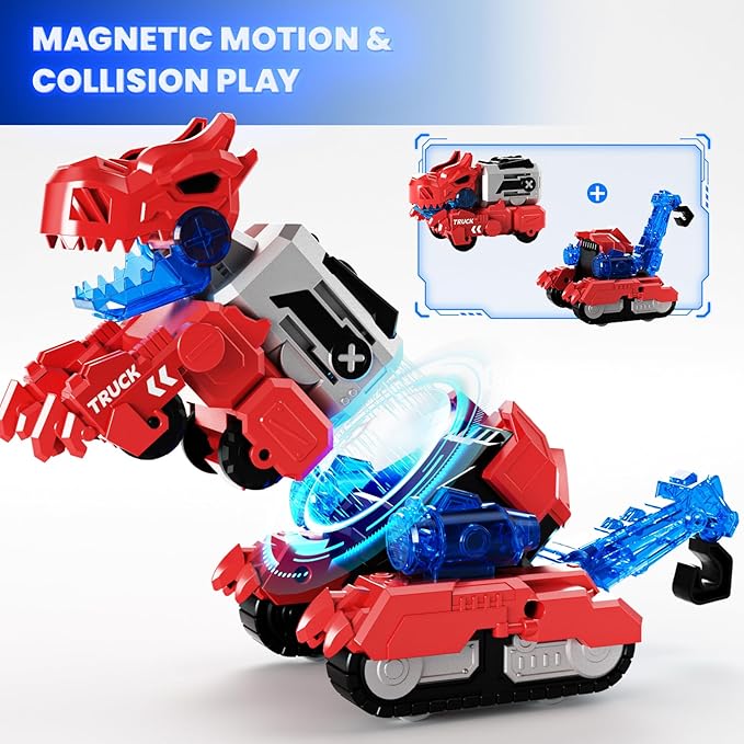 Magnetic Dinosaur Transforming Robot Toys, 6-in-1 Dino Construction Trucks for Kids, Magnetic Car Toys for Boys Girls Age 3 4 5 6 7 8, STEM Educational Christmas Building Gift
