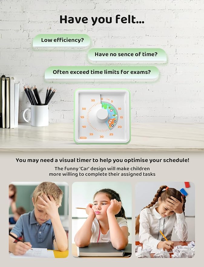 LIORQUE Visual Timer for Kids, 60 Minute Countdown Timer, Light Green - Image 3