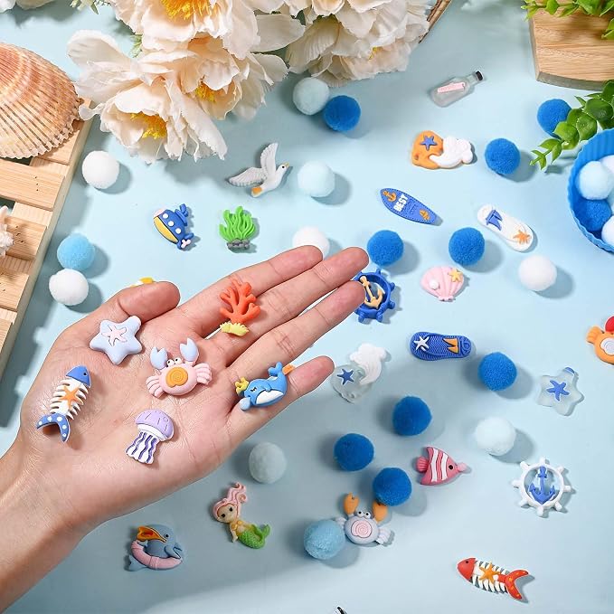 Sanixin 168 Pcs Ocean Sensory Bin Fillers Sea Animal Fine Motor Skills Summer Sensory Bin Item Pompoms Cups Tweezers Scissor Clips for Preschool Education Activities Sorting Counting (Sea) - Image 4