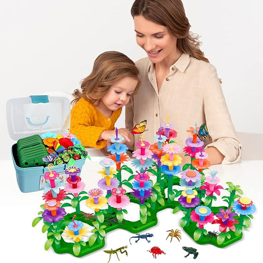 Toys Gifts for 2 3 4 5 6 Years Old Toddler Girls Boys, 156 PCS Insect Flower Garden Building Educational STEM Learning Pretend Play Gardening Set, Christmas Birthday Gifts for Preschool Kids Age 2+