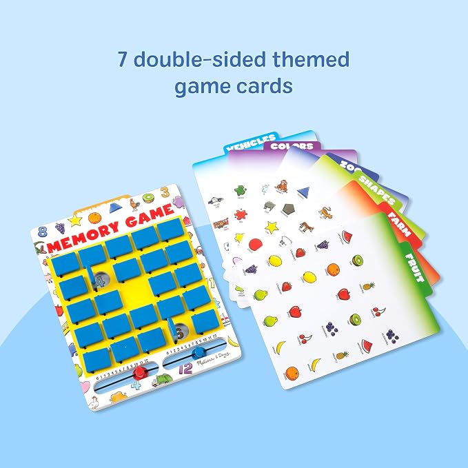 Melissa & Doug Flip-to-Win Portable Wooden Travel Game Board with 25 Flaps & 7 Double-Sided Memory Game Cards—Animals, Colors, Fruits, Shapes & Much More—Preschool Toys for Kids Ages 5+ - Image 7