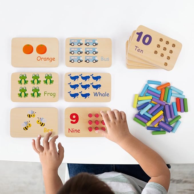 TOOKYLAND Peg Board Toddler Toys, Counting Wooden Toys with 55 Pegs - Image 7
