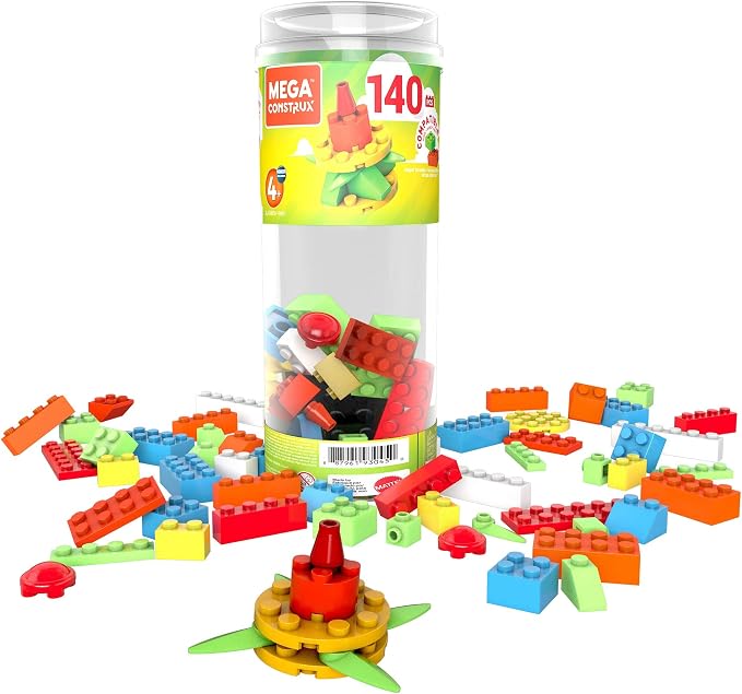 MEGA Construx Kids Blocks Toy Set, Open-Ended Building Bricks Tube with 140 Pieces in Fluorescent Colors, Ages 4+ Years by Unknown