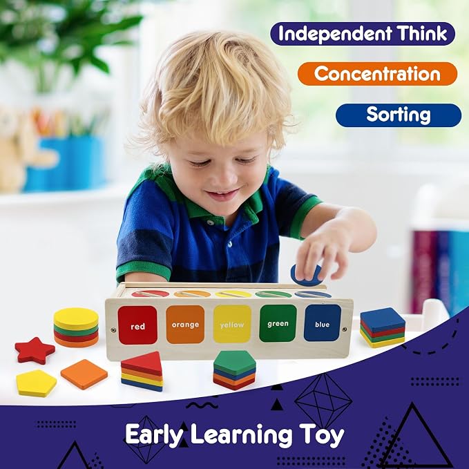 Wooden Sorting Toy Montessori Color & Shape Sorter Class Activity Toddlers Fine Motor Game Teaching Tool for Colors and Shapes Recognition, Birthday Gifts for Boys and Girls - Image 5