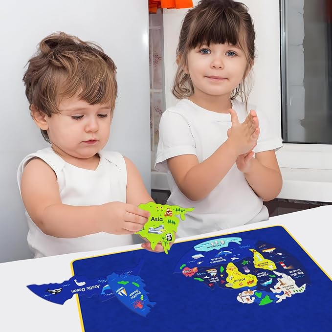 15 Pcs Continents Puzzle for Kids Felt Story Board Pieces Flannel Board for The Classroom Learning Globe World Map Puzzle for Toddlers - Image 3