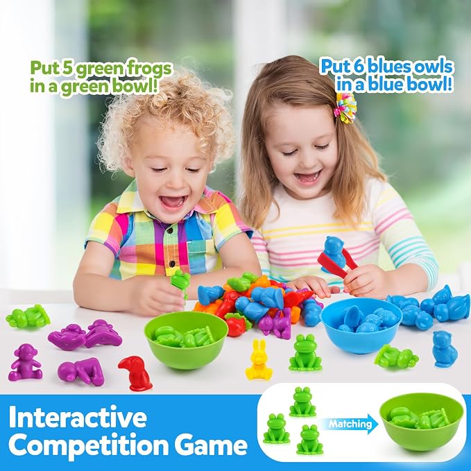 GKDOMS Counting Animals Toy Matching Game with Sorting Bowls Preschool Learning Activities Montessori Sensory Toys for Math Color Sorting, Party Favors Birthday Gifts for Kids - Image 6