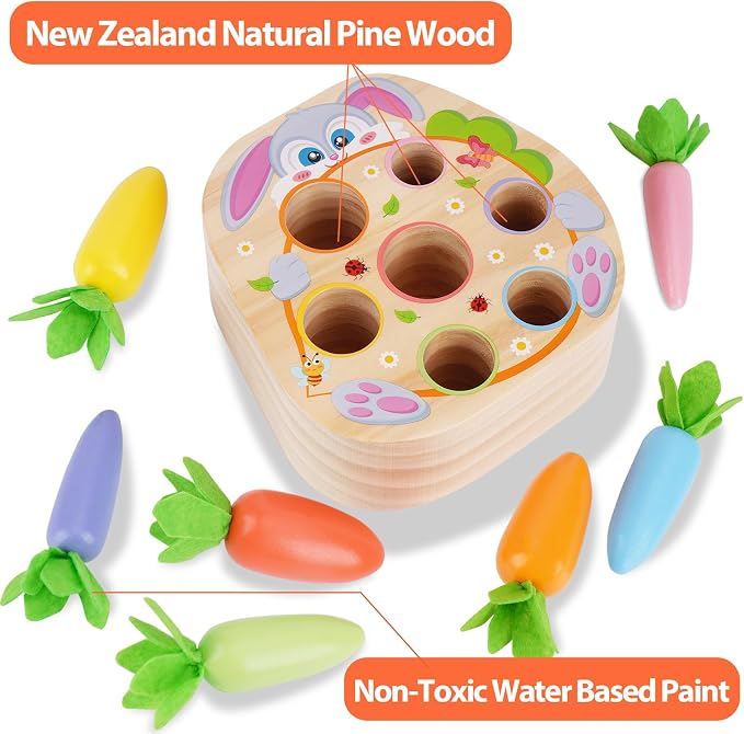Montessori Toys for 2 3 Year Old Toddlers | Wooden Carrot Harvest Game - Image 5