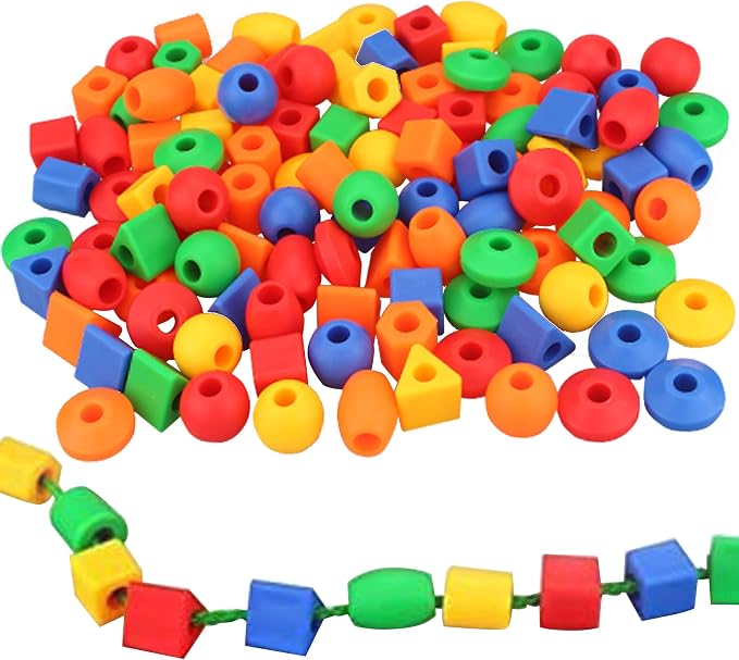Lacing Beads for Toddlers (60 Stringing Beads,4 Strings) -Educational Montessori Preschool Activities,Toddler Sensory Occupational Therapy Toys Autism OT (with Storage Bag) by RAINBOWTOYFROG