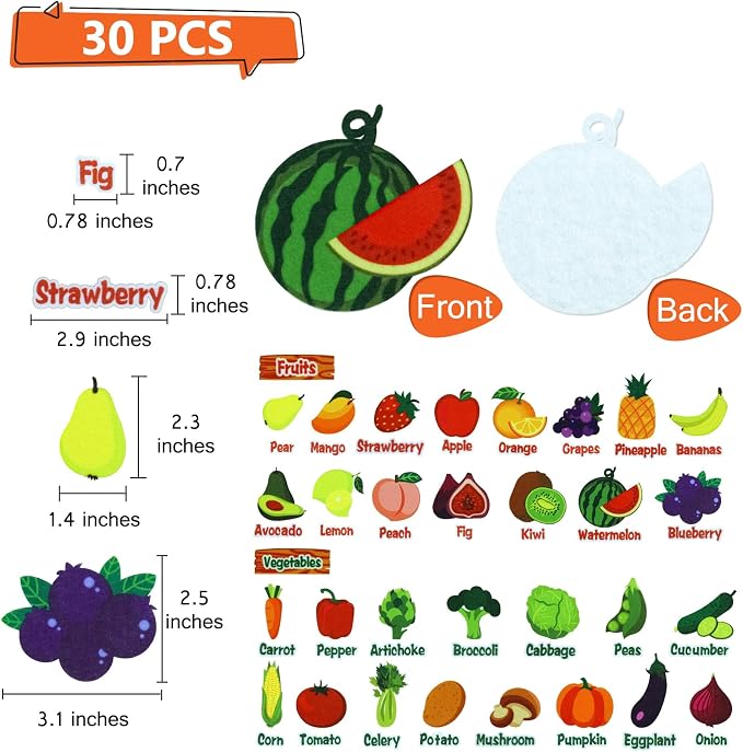 BXI 30 Pcs Vegetables & Fruits Felt Board Story Pieces Set for Toddlers, Preschool & Kindergarten, Precut Felt Marine Life Figures for Preschool Crafts Activity Early Learning Storytelling - Image 2