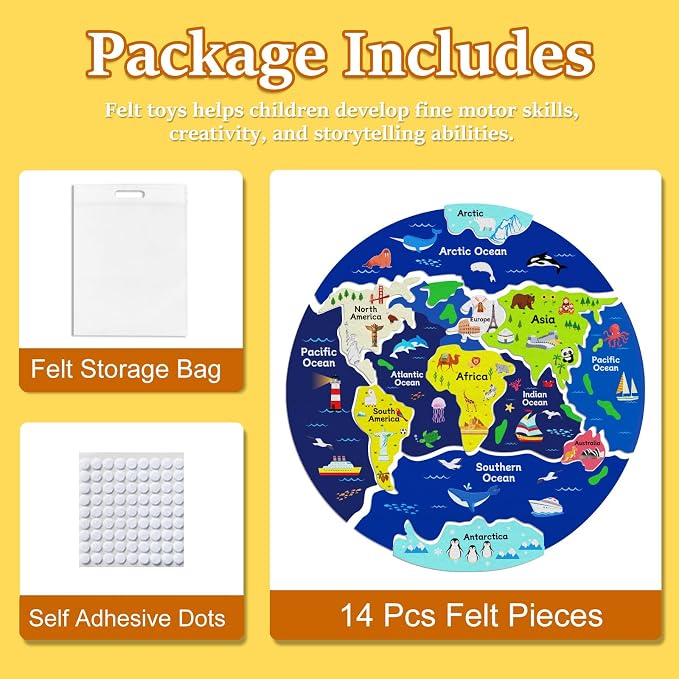 15 Pcs Continents Puzzle for Kids Felt Story Board Pieces Flannel Board for The Classroom Learning Globe World Map Puzzle for Toddlers - Image 6