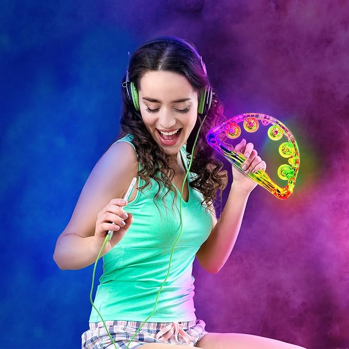 Aywewii LED Tambourines for Kids & Adults, Sensory Toys Autism Gifts for Boys & Girls, Special Needs Must Haves, Light Up Party Favors Musical Instruments (4 Colors Randomly Sent)