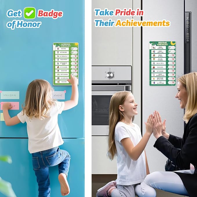 3 in 1 Upgraded Slider Bedtime/Morning/Weekly Routine Chart for Kids, Magnetic Chore Chart for Kids with Cute Chore Stickers, Cute Visual Schedule for Kid - Image 2