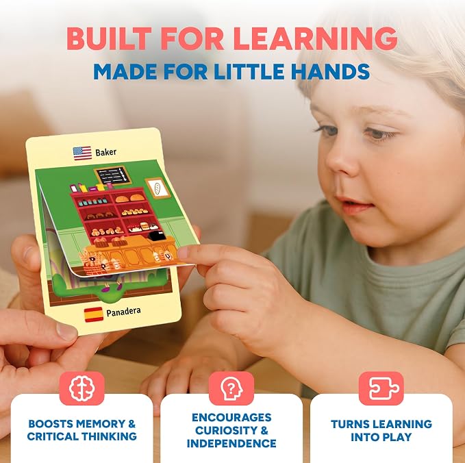Kidrox Career & Professions Flash Cards, English Learning Cards with Spanish Translations, Interactive Open & Cover, 30 Pack - Image 3