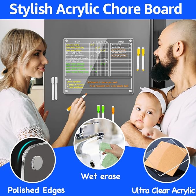 PigPotParty Acrylic Magnetic Chore Chart for Adults, 12x9.5 in Fridge Board - Image 4