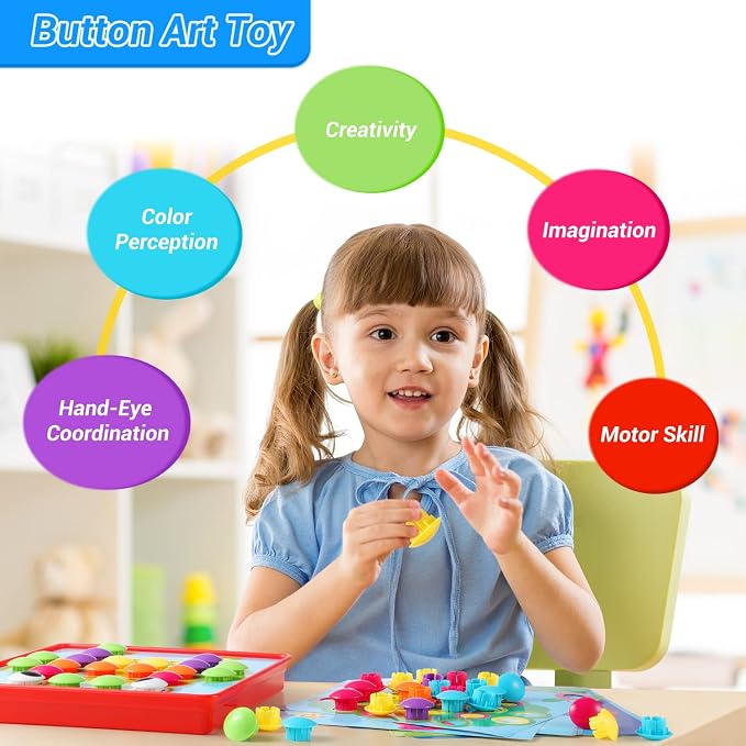 Geekper 68PCS Button Art Toys for Toddlers Color Matching Mosaic Pegboard - Image 5