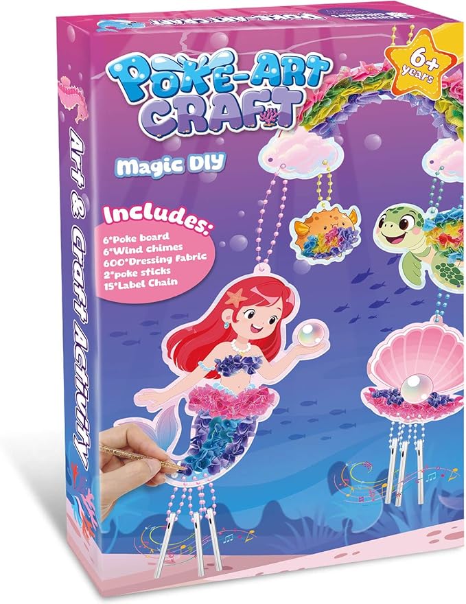 YOTOY Poke Arts and Crafts Kits for Kids - Ocean Poke Art Kit with Wind Chime Craft, Toys for Girls Ages 4-10, DIY Decor Creative Activit Game, Birthday Gift for 4 5 6 7 8 9 Year Old