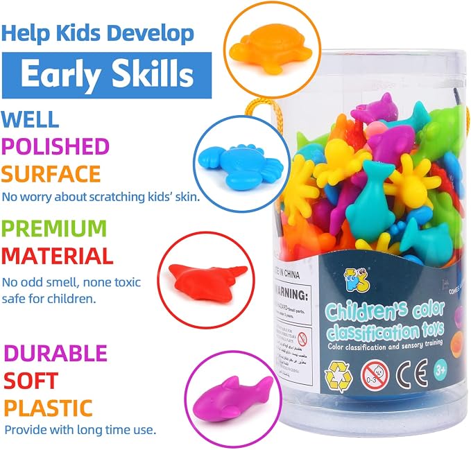 LOKIPA Counting Ocean Animal Toys, Color Sorting Set Ocean Animal Matching Game with Rainbow Sorting Cups Learning Activities Educational Sensory Toys for Toddlers Kids Ages 3 Years and Up - Image 4