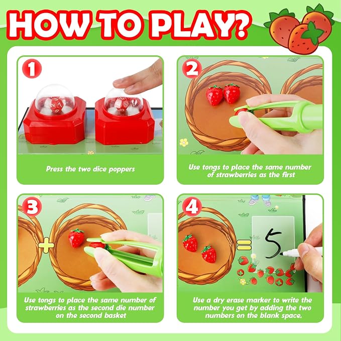 Kasfalci Math Board Games for Kids with Dice Poppers,Math Manipulatives,Dice Games,Addition Subtraction Games,Math Counters,Counting Toys,Fine Motor Toys,Kindergarten Classroom Homeschool Supplies - Image 5