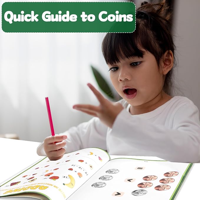chiazllta Money Activity Workbook Set of 2 Coin Recognition and Counting Practice Workbook Pennies Nickels Dimes Quarters Dollars Full Color Money Skills Practice Book - Image 7