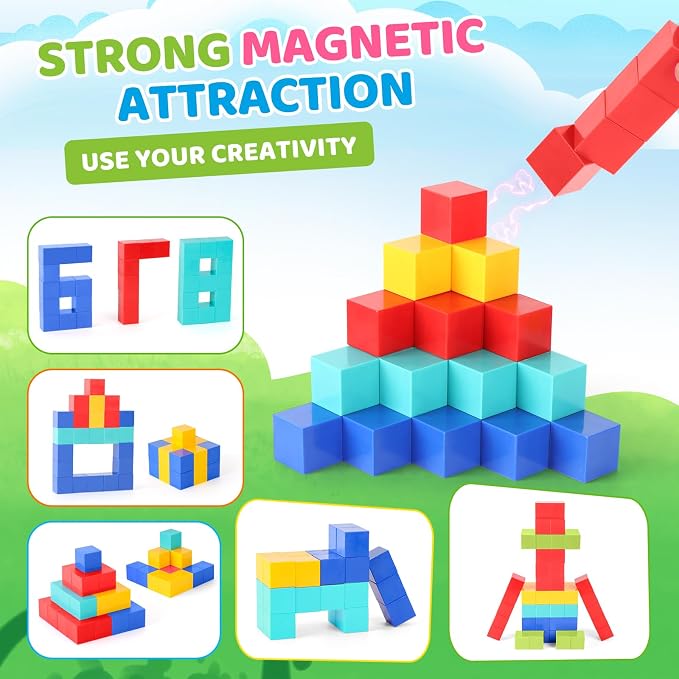 ZHENFINITY 100PCS Magnetic Building Cubes, 5-Color Solid Blocks - Image 3