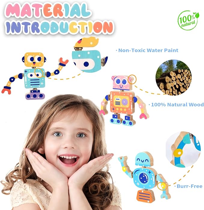 Wooden Snap Together Building Toys, Robot Building Toys for Kids Ages 3-5 - Image 3