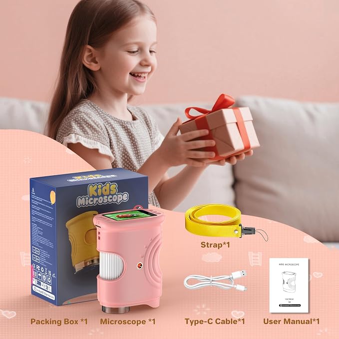 1000X Handheld Digital Microscope for Kids: Pocket Microscope with 2.0" IPS Screen - STEM Toys Birthday Gifts for Girls Boys - Portable Edu Science Kits Toddler Age 3-6 6-12 Pink - Image 2