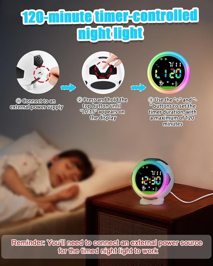 DTKID Soccer Ball Kids Alarm Clock for Boys and Girls Age 4-18 - Image 3