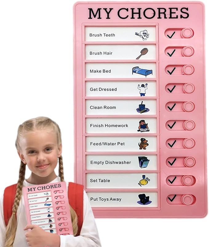Sliding Routine Chart | Chore Chart for Kids – Daily Planner with Replacement Cardboard, Visual Schedule for Children, Refrigerator Wall or Desk Mount Board, RV Travel Organizer, Task Management Tool - Image 6