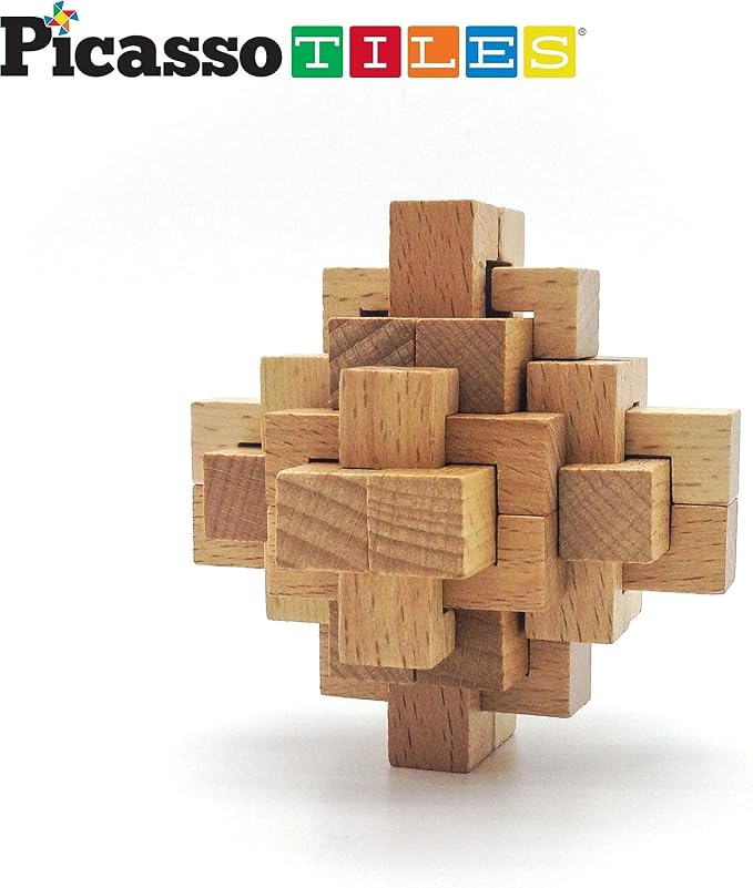 PicassoTiles 8 Styles Interlocking Sensory Toys Wooden Burr Cube, Ball and Barrels Logic Skill Genius Puzzle Brain Teaser Games & Intellectual 3D Assembling Educational Toy Set for Kids & Adults PTP08 - Image 5