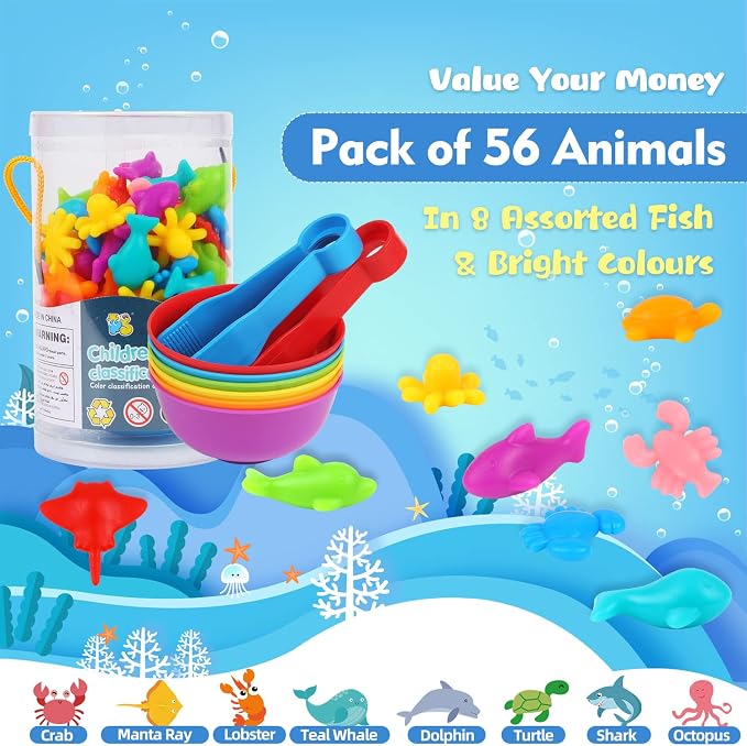 LOKIPA Counting Ocean Animal Toys, Color Sorting Set Ocean Animal Matching Game with Rainbow Sorting Cups Learning Activities Educational Sensory Toys for Toddlers Kids Ages 3 Years and Up - Image 2