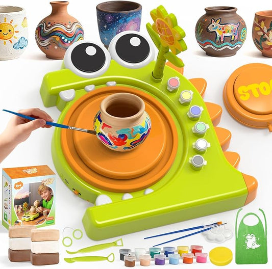 HAYXUN Dinosaur Pottery Wheel Kit for Kids – Arts & Crafts Kit Toys for Boys Girls, Variable Speed Pottery Wheel Tool Kit - Birthday, Christmas Gift for Kid Ages 6 7 8 9 10 11 12+
