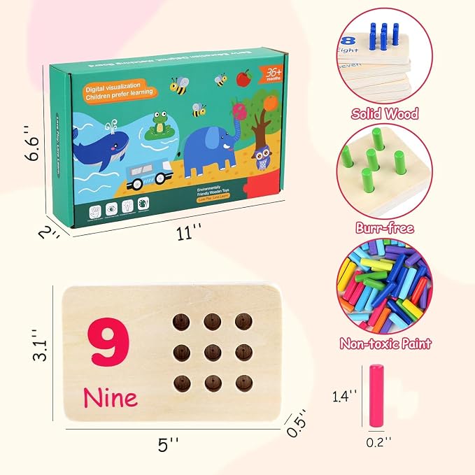 Wooden Counting Numbers Peg Board for Kids, Toddlers Montessori Math Toy 3+ - Image 5