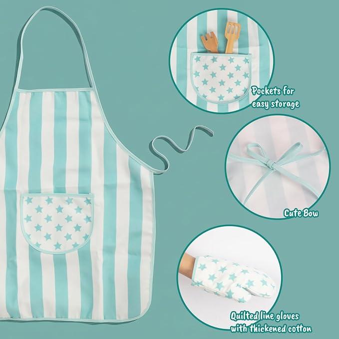 Kid Apron and Chef Hat Set, 3Pcs Children Cooking Baking Set Kits - Image 3