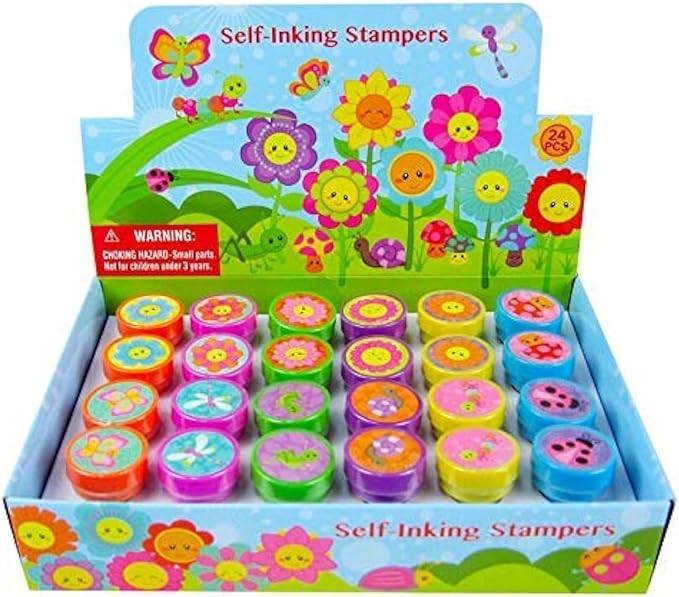TINYMILLS 24 Pcs Spring Flowers Butterfly Stampers for Kids Garden Birthday Party Tea Party Favors Fairies Party Favors Pinata Fillers Goody Bag Stuffers Classroom Rewards Carnival Prizes