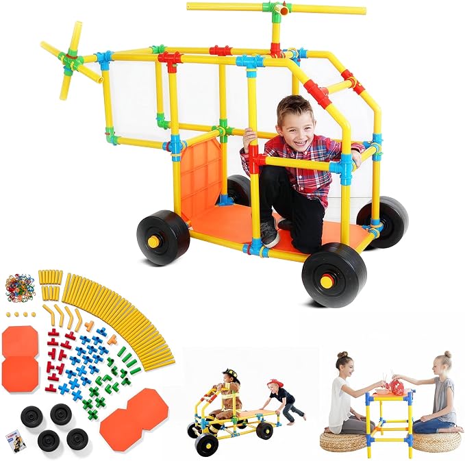 Tubelox STEM Building Toy Set - 220 Piece Life-Size Construction Kit for Kids | PVC Pipe Blocks for Forts, Towers & Creative Engineering Play | Durable Indoor/Outdoor STEM Toy | Ages 3+ by Tubelox
