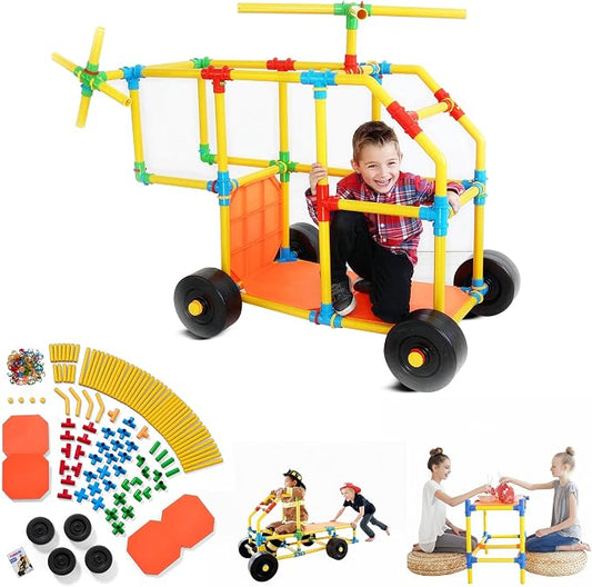 Tubelox STEM Building Toy Set - 220 Piece Life-Size Construction Kit for Kids | PVC Pipe Blocks for Forts, Towers & Creative Engineering Play | Durable Indoor/Outdoor STEM Toy | Ages 3+ by Tubelox