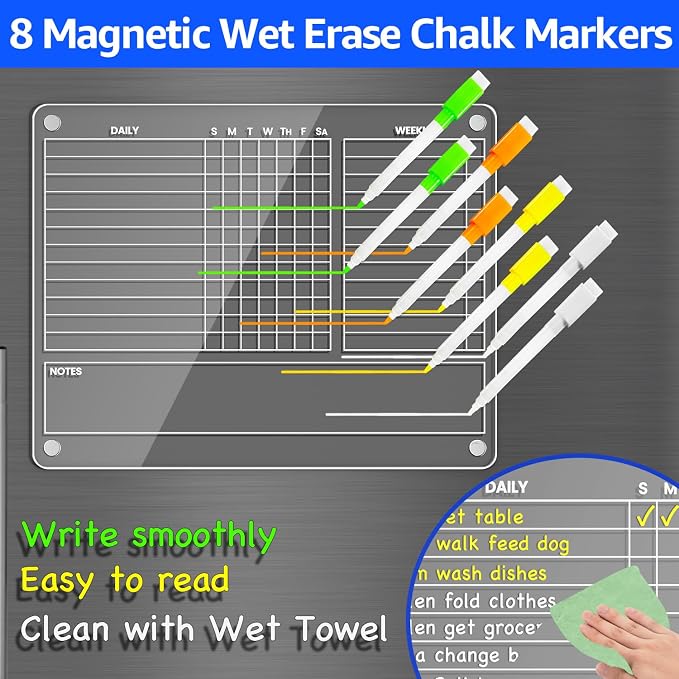 PigPotParty Acrylic Magnetic Chore Chart for Adults, 12x9.5 in Fridge Board - Image 3