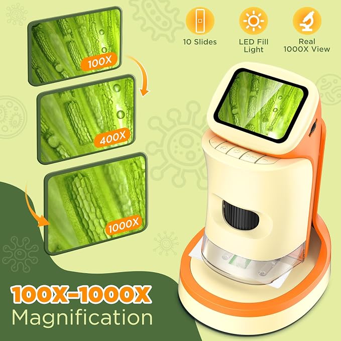 Kids Digital Microscope 1000X with 2.0" Screen | Handheld Rechargeable Microscope Kit with Slides, Portable STEM Science Toy for Kids Ages 5-12, Educational Gift for Boys & Girls - Image 2