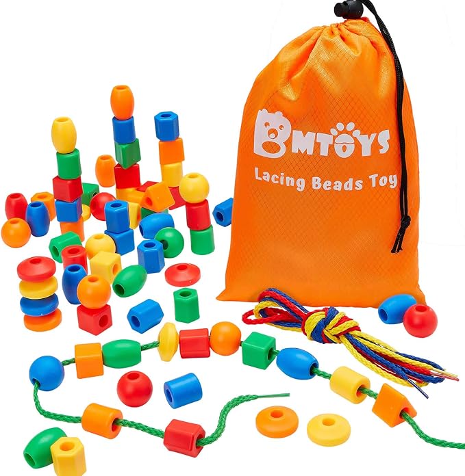 BMTOYS Lacing Beads for Kids - 70pcs Threading Beads Occupational Therapy Toys for Kids Fine Motor Skills Developmental Activity OT Toys by BMTOYS