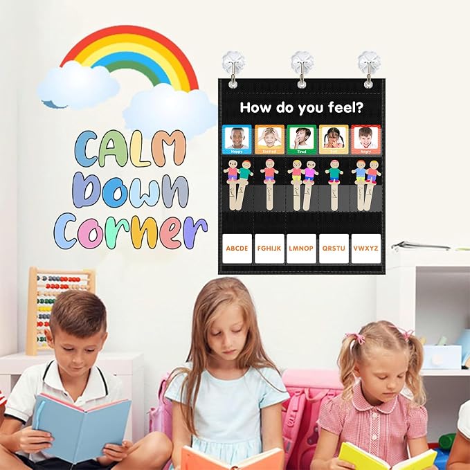 ALSLEA Feelings Pocket Chart for Classroom, Emotions Chart with 36 Cards, Social Emotional Learning & Regulation, Autism Learning Materials, Homeschool Calm Down Corner Supplies (Black) - Image 2