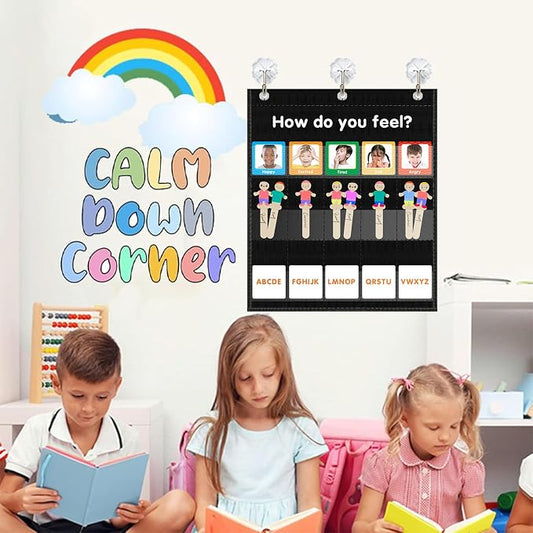 ALSLEA Feelings Pocket Chart for Classroom, Emotions Chart with 36 Cards, Social Emotional Learning & Regulation, Autism Learning Materials, Homeschool Calm Down Corner Supplies (Black) - Image 2