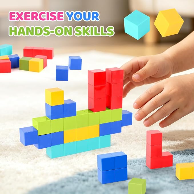 ZHENFINITY 100PCS Magnetic Building Cubes, 5-Color Solid Blocks - Image 4