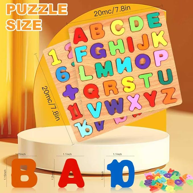 2 Pack Wooden Puzzles, Toddlers Alphabet Number Puzzles, ABC Learning Toys for Kids Ages 3-5, Preschool Learning Activities Gift Set for Boys & Girls - Image 2