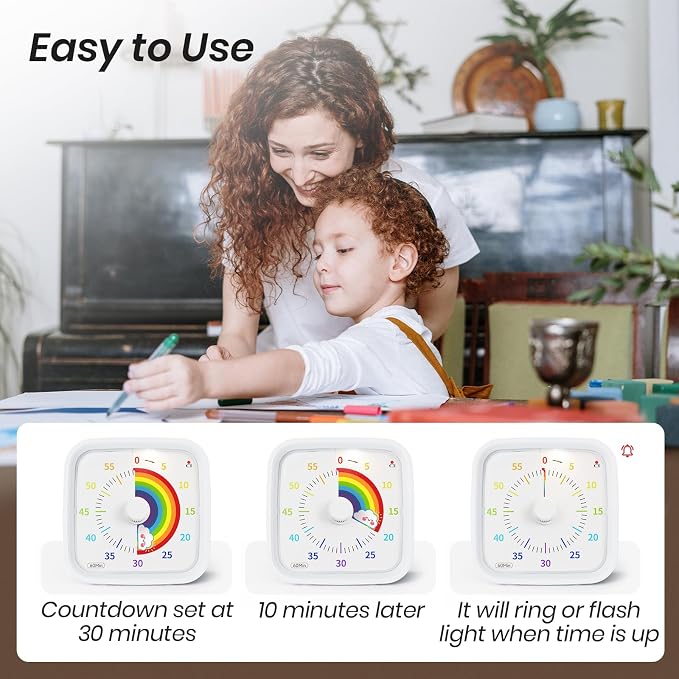 Yunbaoit Rainbow Visual Timer for Kids, 60-min Countdown Timer, White - Image 3