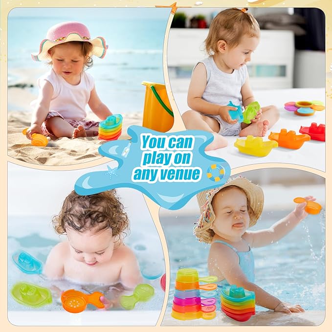 Baby Bath Toys for Kids Ages 1-3 11PCS Mold Free Bath Toys for Toddlers with Floating Boats and Spoons, Baby & Toddler Bathtub Sand Beach Pool Water Toys for Christmas Birthday Gifts