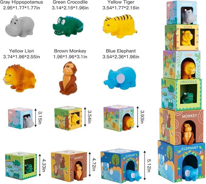 Sorting and Stacking Toys Blocks for Toddler Gifts 1-3, Soft Safari Animal - Image 3