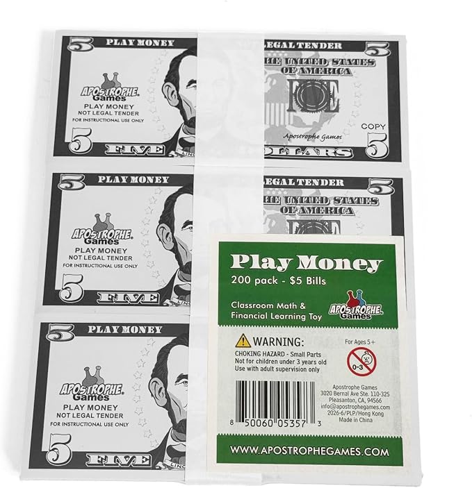 Play Money - 200Pcs $5 Bills Pretend Money for Kids, Banking Toy - Image 6