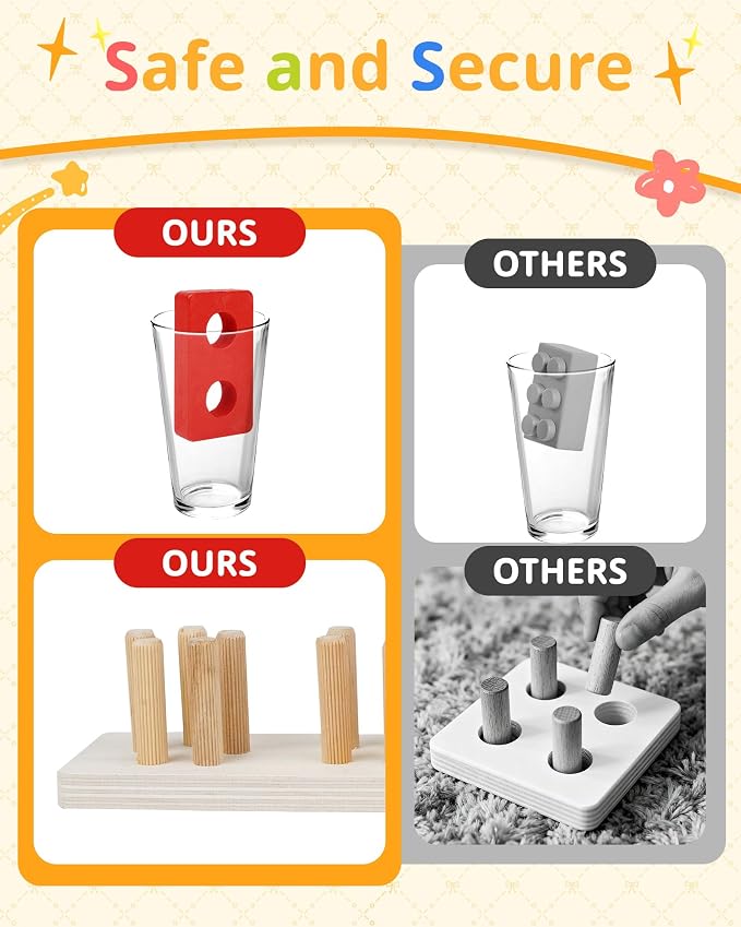 Montessori Toys for 1 2 3 Year Old, Wooden Stacking & Sorting Toy with Geometric Shapes, Educational Learning Toys and Birthday Gifts for Toddlers Boys Girls 1-3 - Image 5