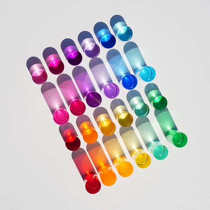 Rainbow Acrylic Blocks, 16 Stackable Cylinders for Kids Ages 3+ - Image 3