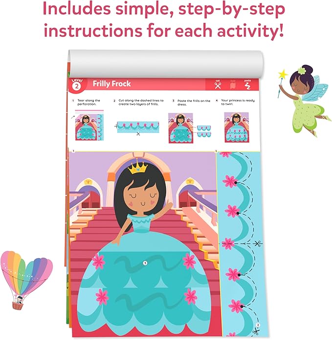 Skillmatics Scissor Skills Activity Book - Snip Snip Unicorns & Princesses, 25 Fun Cutting & Creative Activities for Preschoolers, 2 Child-Safe Scissors, Felt Craft Kit, Gifts for Ages 3, 4, 5, 6, 7